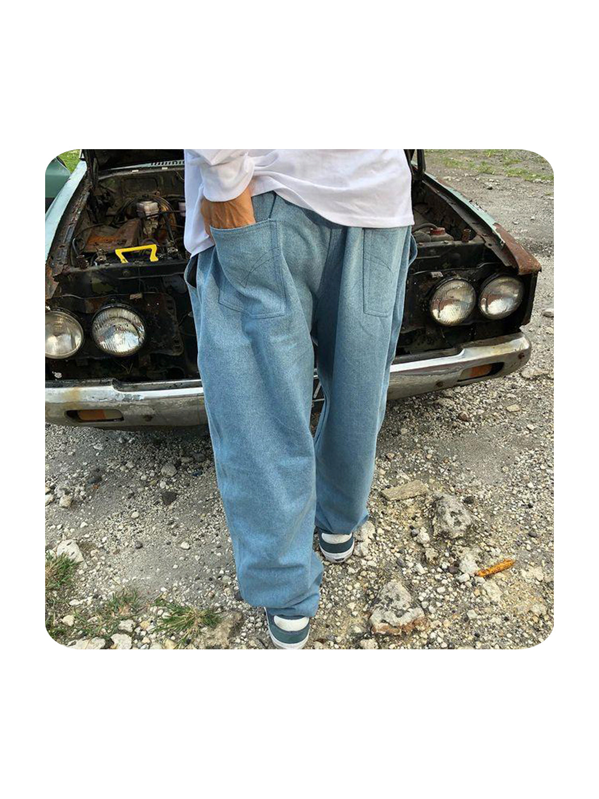 TVS BAGGY OG PANTS - LIGHT DENIM / WHITE STITCH