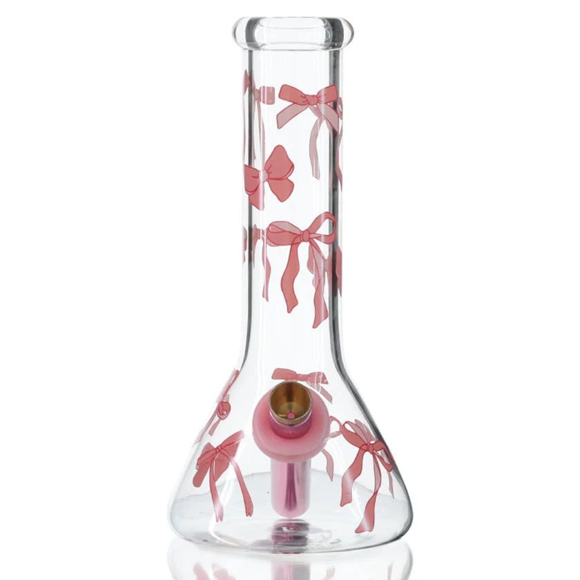 BW - Mini Beaker Glass Bong 20cm Ribbons & Bows - Clear/Pink
