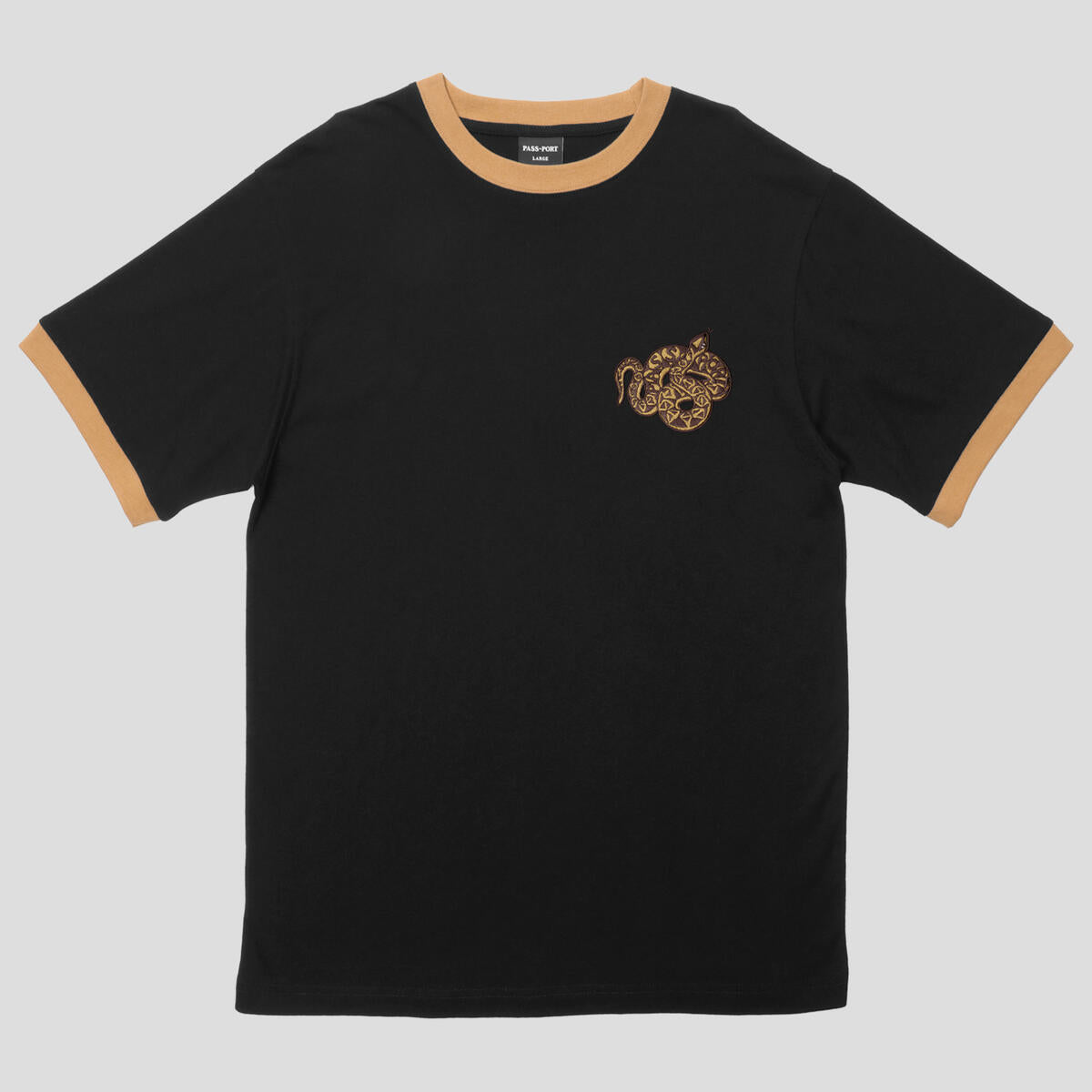 Embroidered Coiled Ringer Tee - Black/Brass