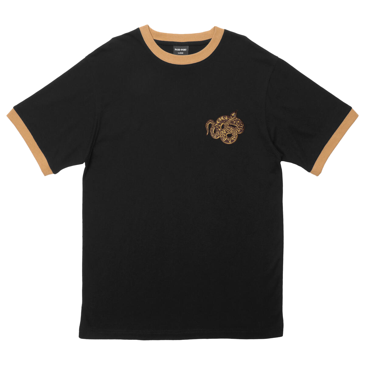 Embroidered Coiled Ringer Tee - Black/Brass