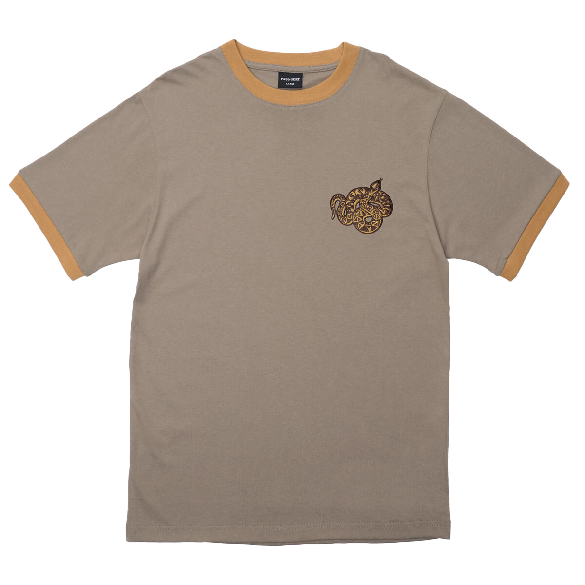 Embroidered Coiled Ringer Tee - Khaki/Brass