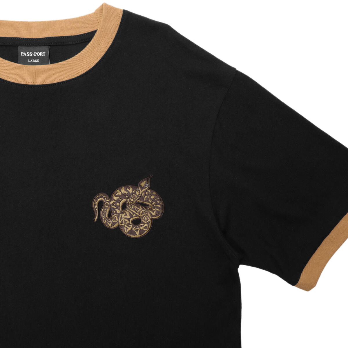 Embroidered Coiled Ringer Tee - Black/Brass