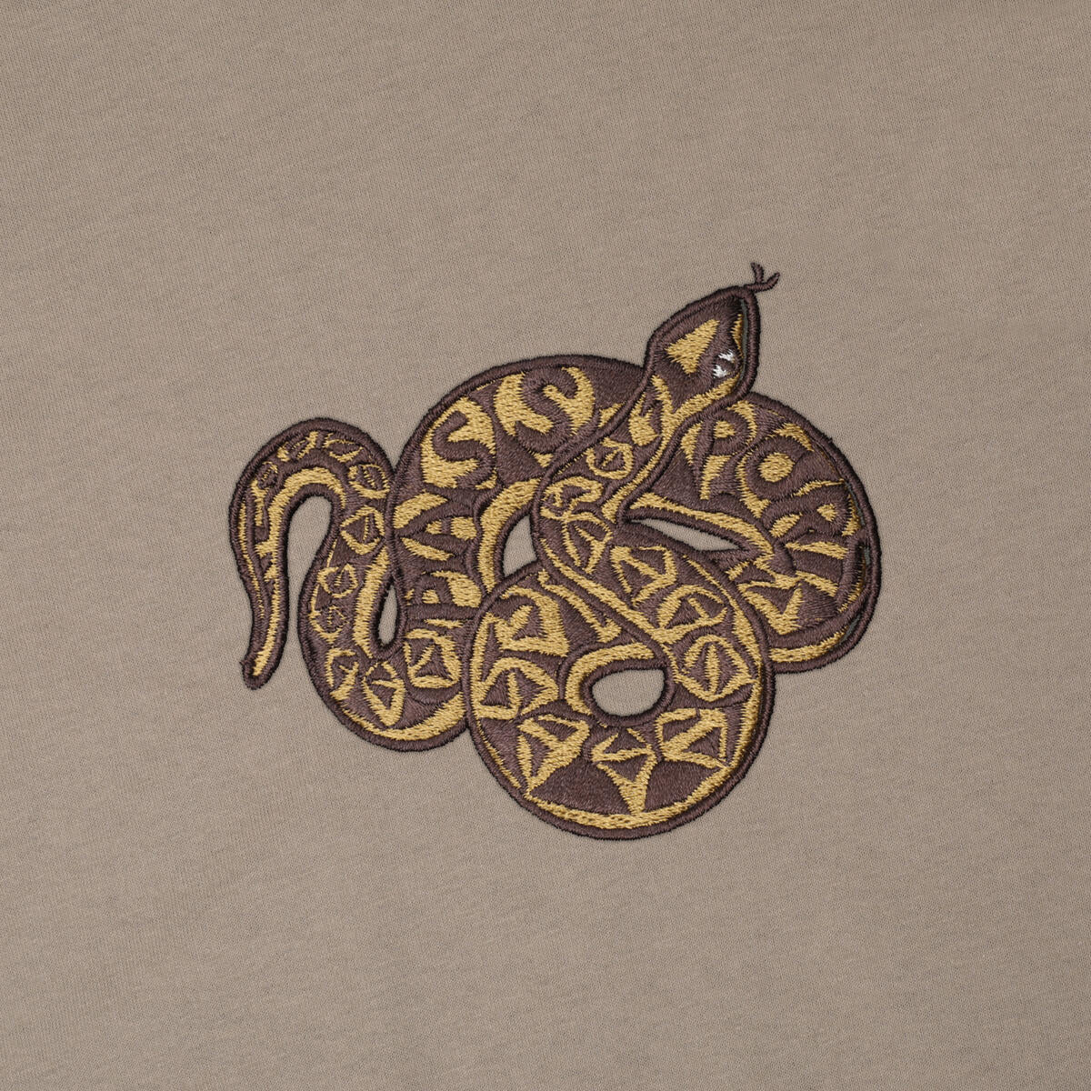 Embroidered Coiled Ringer Tee - Khaki/Brass
