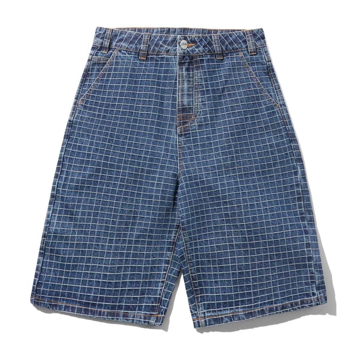 Big Grid Denim Shorts - Blue