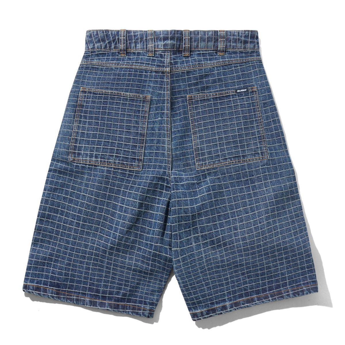 Big Grid Denim Shorts - Blue