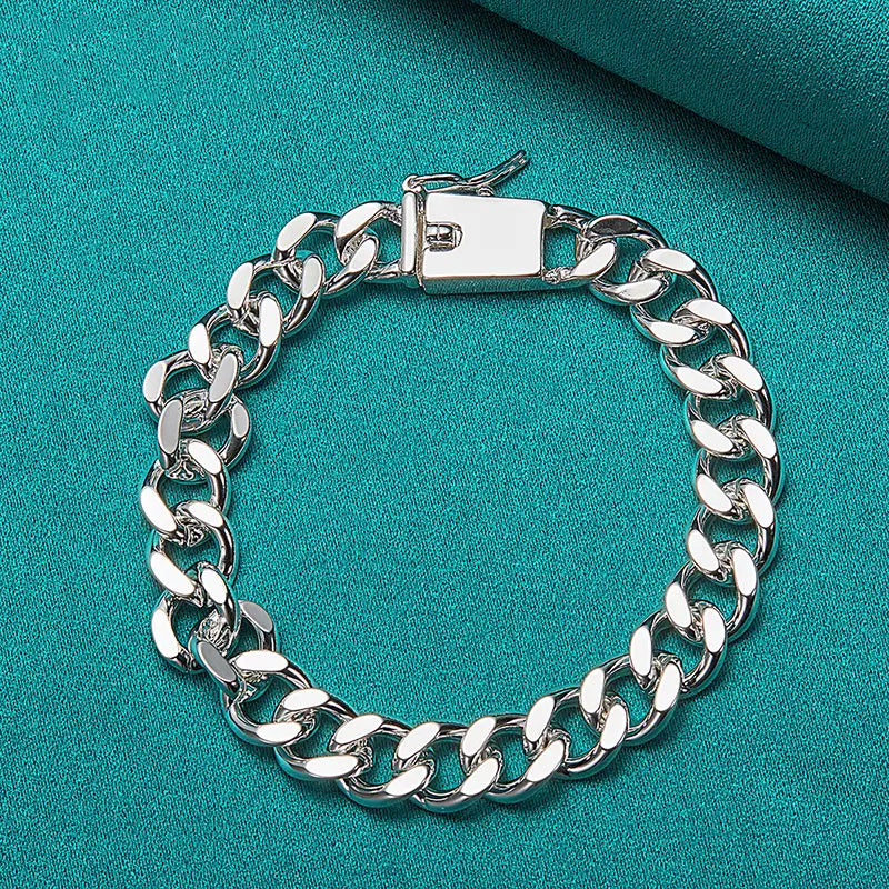 925 Sterling Silver Man's Square Buckle Cuban Chain Bracelet