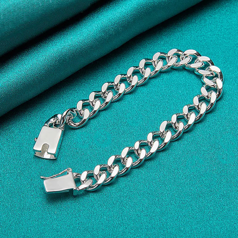 Square Buckle Cuban Chain Bracelet - 925 Sterling Silver