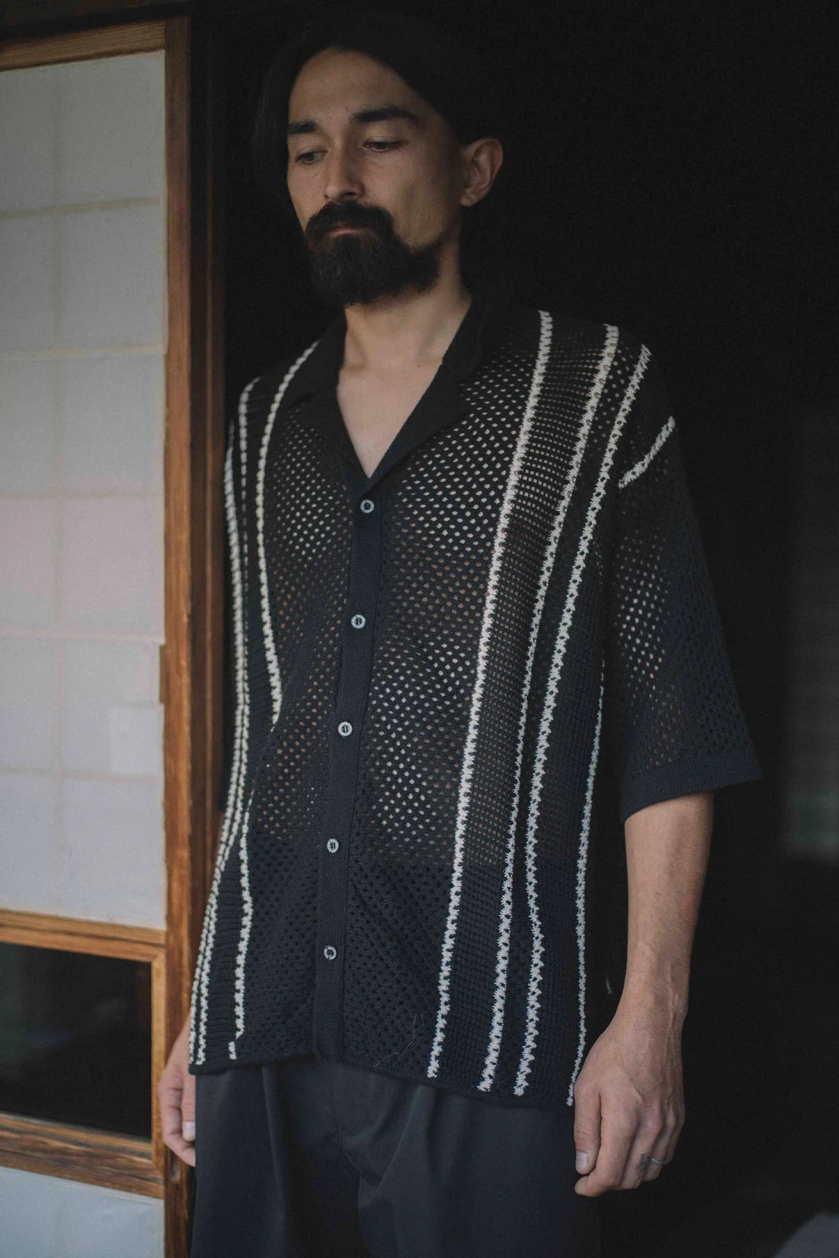 Stripe Crochet Shirt - Black