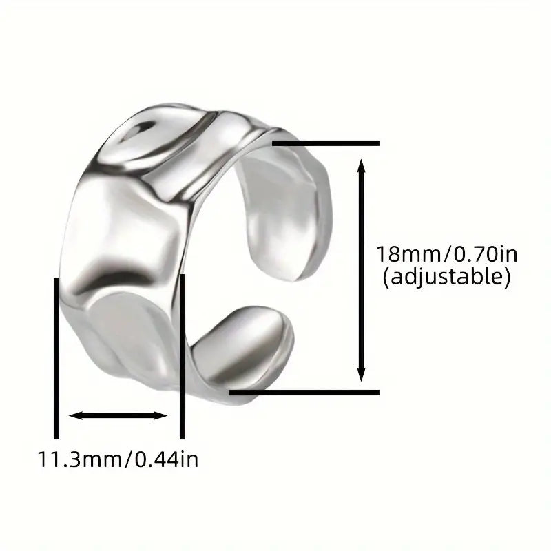925 Sterling Silver Cuff Ring Uneven Surface Design 18k Plated