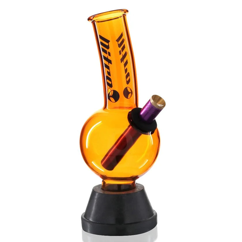 Medium Bent Bubble 22cm Glass Bong - Yellow Nitro Logo
