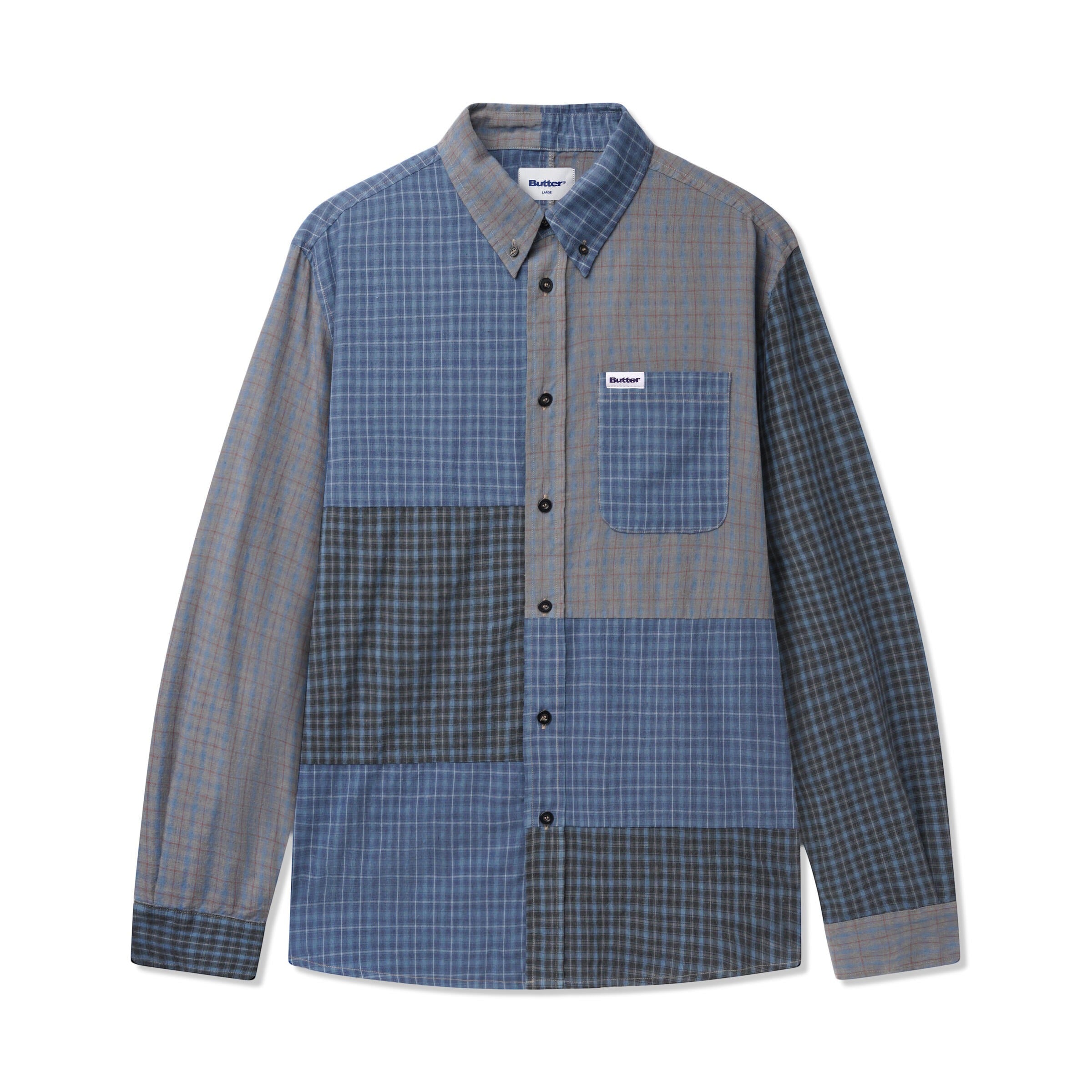 Patchwork Plaid L/S Shirt - Overdye Navy