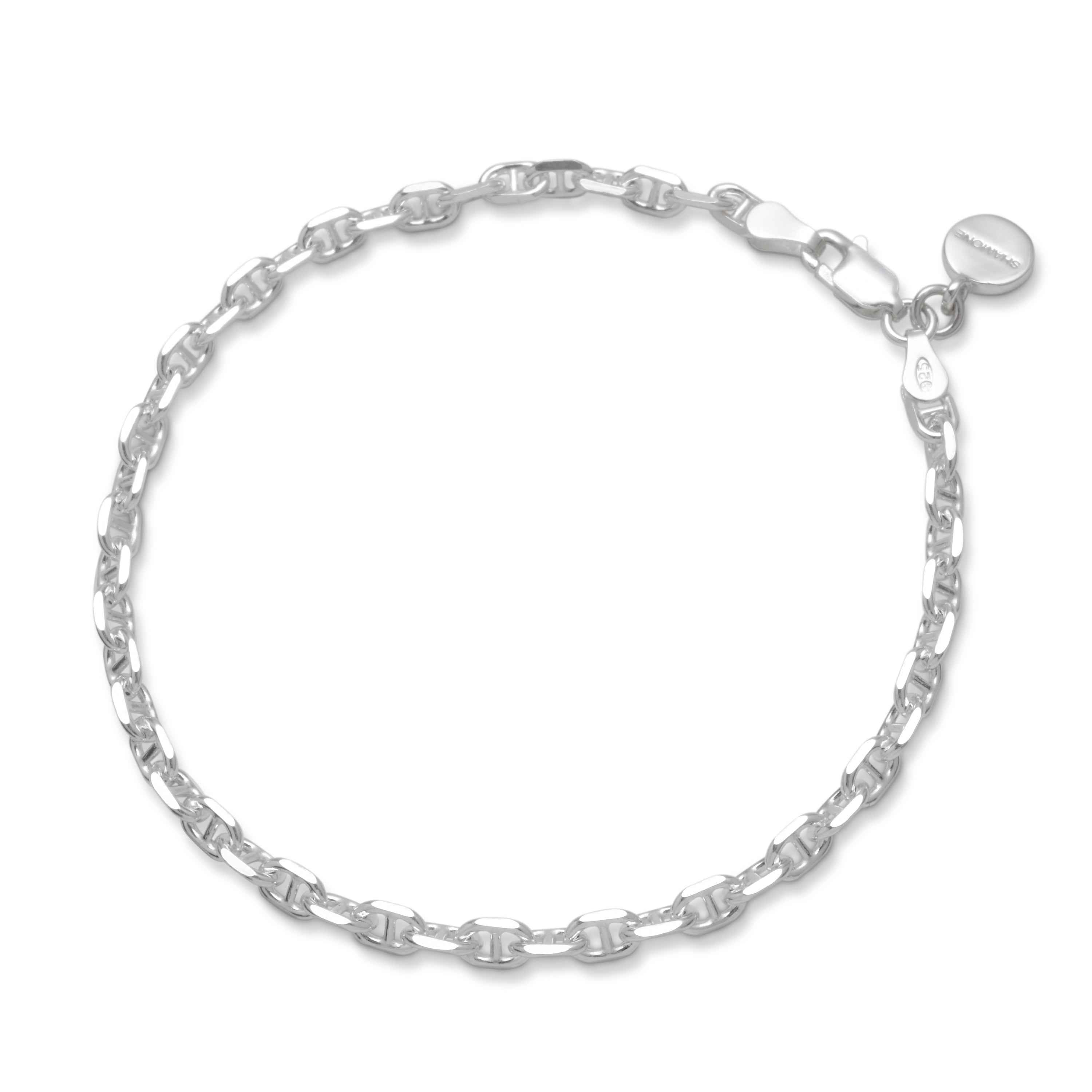 BRASCO - Silver Diamond Cut Mariner Link Chain Bracelet