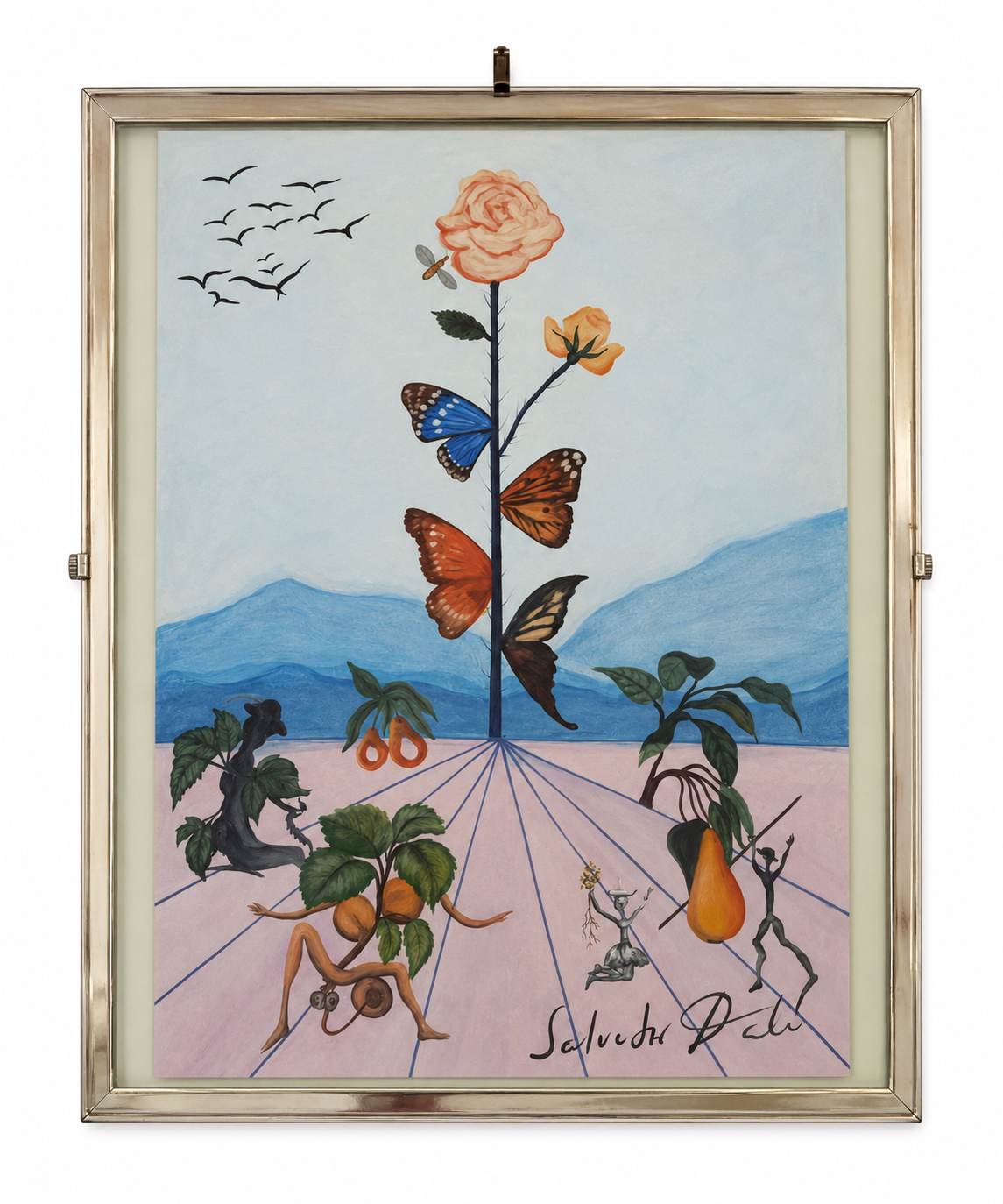 Original Salvador Dali : Butterfly Rose Watercolour
