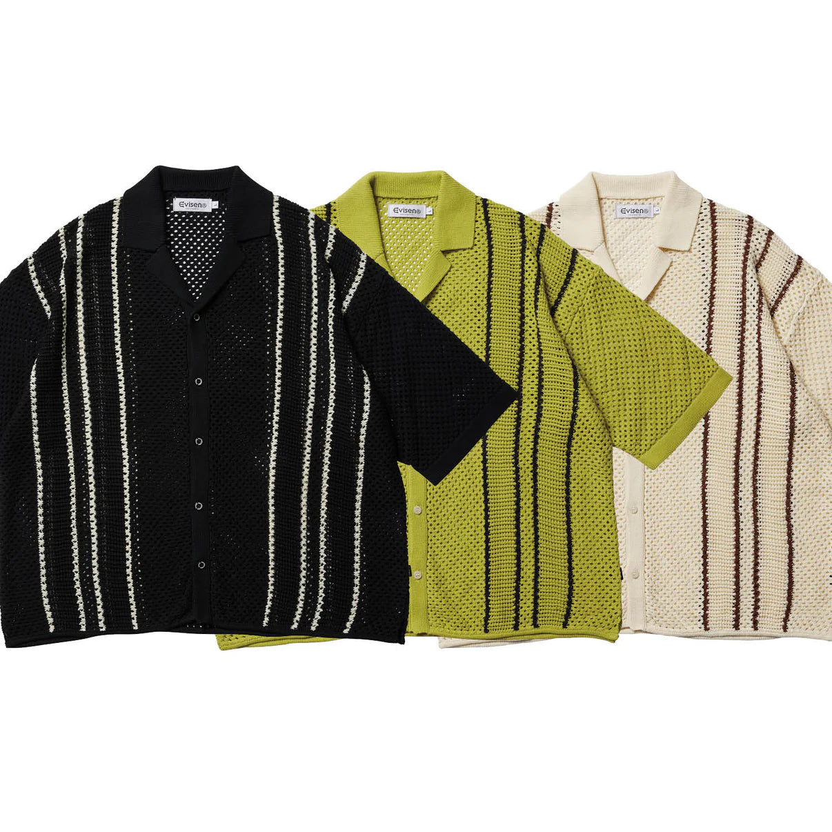 Evisen Stripe Crochet Shirt - Lime Green