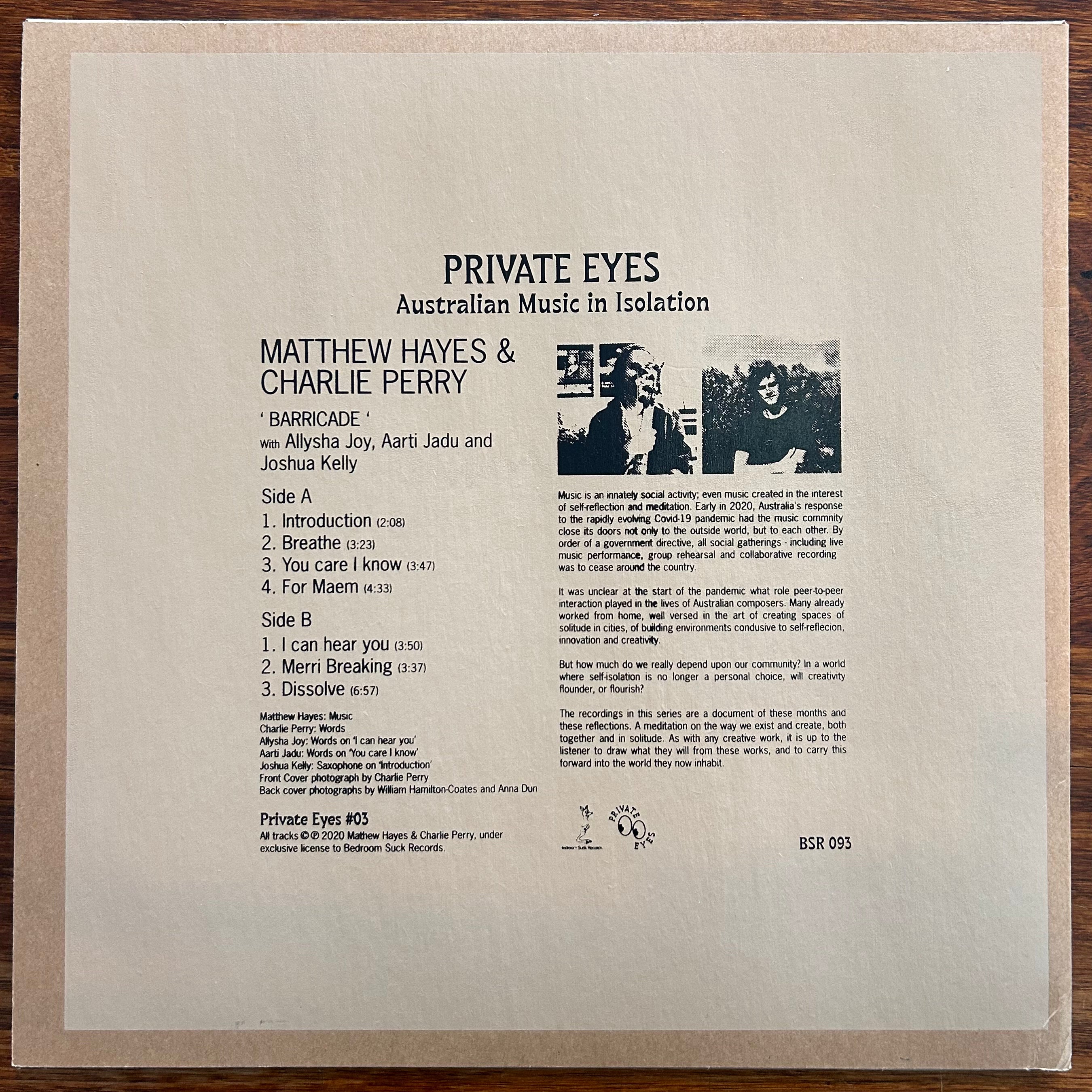 Private Eyes - Australian Music in Isolation 12" vinyl LP